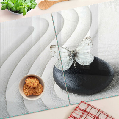 Tabla de cortar de cristal Motivo de mariposa sobre piedra