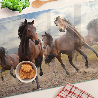 Deska kuchenna szklana Biegające konie na pastwisku