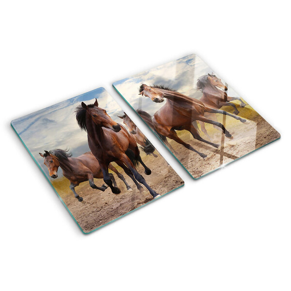 Deska kuchenna szklana Biegające konie na pastwisku