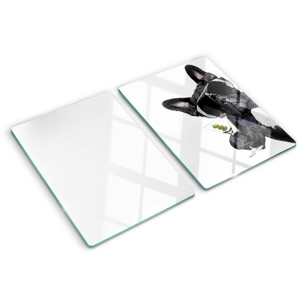 Tabla de cortar de cristal Perro con gafas de sol
