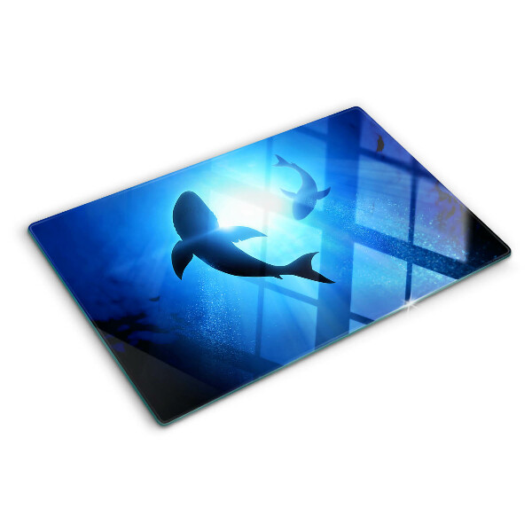 Tabla de cortar de cristal Tiburones bajo la luz submarina