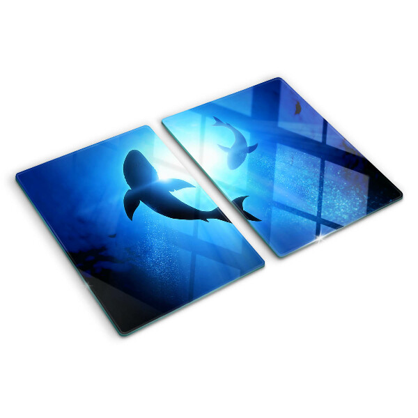 Tabla de cortar de cristal Tiburones bajo la luz submarina