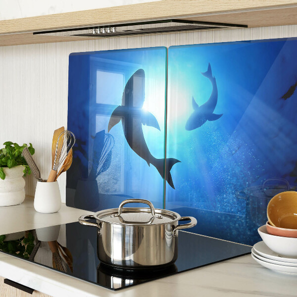 Tabla de cortar de cristal Tiburones bajo la luz submarina