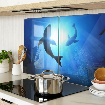 Tabla de cortar de cristal Tiburones bajo la luz submarina