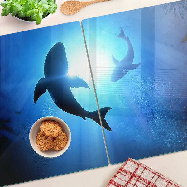 Tabla de cortar de cristal Tiburones bajo la luz submarina