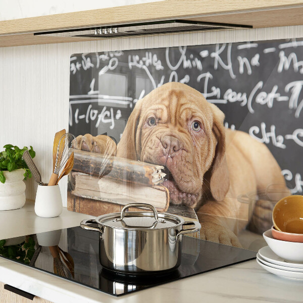 Tabla de cortar Perro con libros y una pizarra.