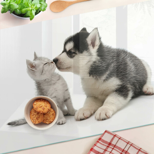 Tabla de cortar de cristal Gatito y cachorro en amistad
