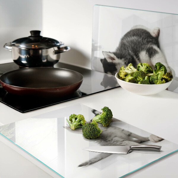 Tabla de cortar de cristal Gatito y cachorro en amistad