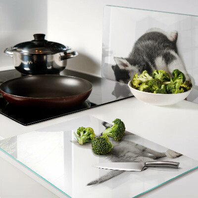 Tabla de cortar de cristal Gatito y cachorro en amistad