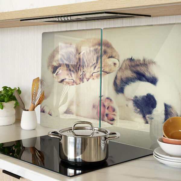 Tabla para cortar Gatos y un perro durmiendo juntos