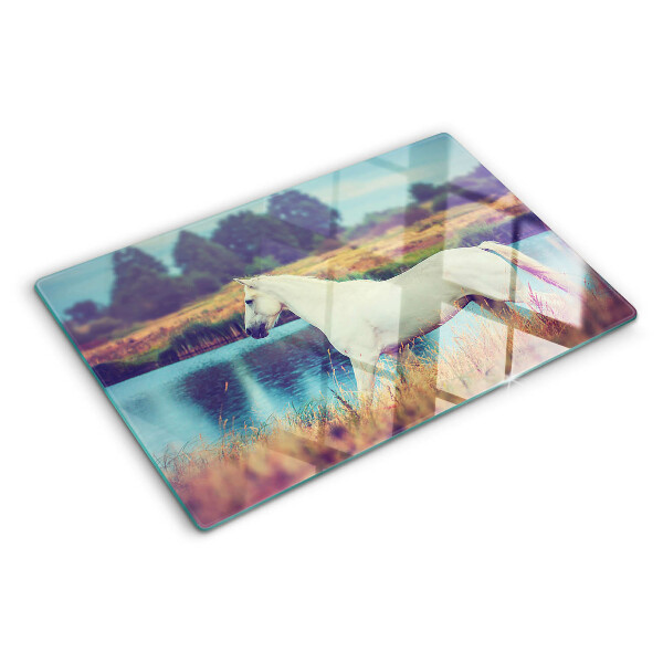 Tabla de cocina Caballo blanco junto al agua