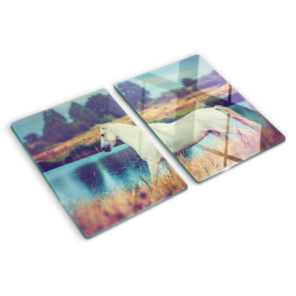 Szklana deska kuchenna Biały koń nad wodą