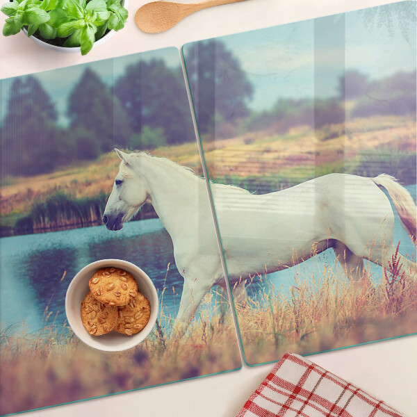 Tabla de cocina Caballo blanco junto al agua