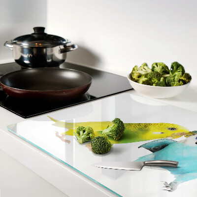 Tabla de cortar de cristal Loros amarillos y azules