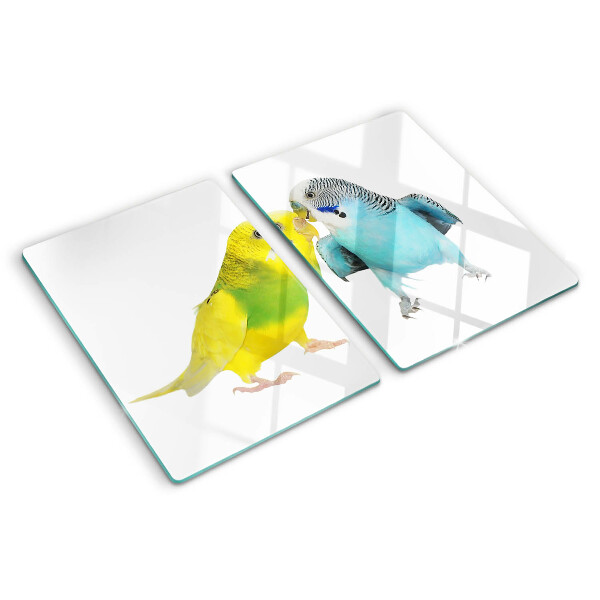 Tabla de cortar de cristal Loros amarillos y azules