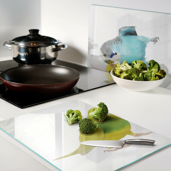 Tabla de cortar de cristal Loros amarillos y azules