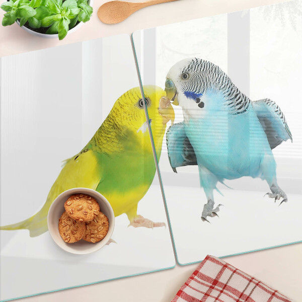 Tabla de cortar de cristal Loros amarillos y azules