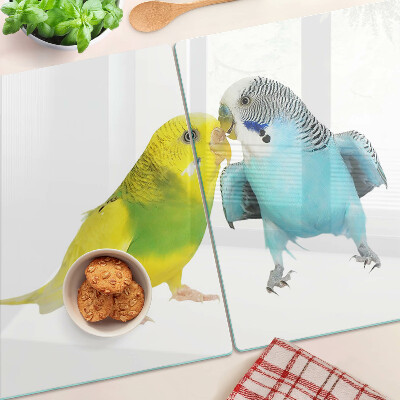 Tabla de cortar de cristal Loros amarillos y azules