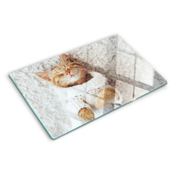 Tabla de cortar de cristal Lindo gatito con un suéter