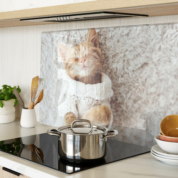 Tabla de cortar de cristal Lindo gatito con un suéter