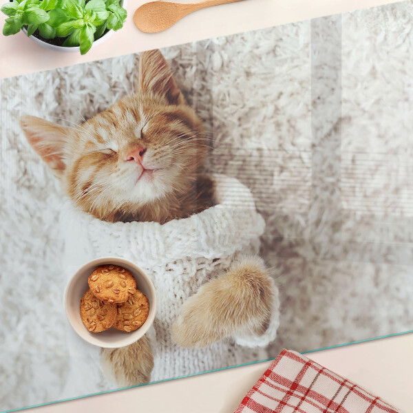 Tabla de cortar de cristal Lindo gatito con un suéter