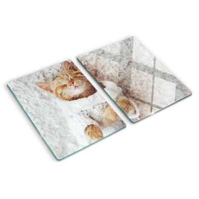 Tabla de cortar de cristal Lindo gatito con un suéter
