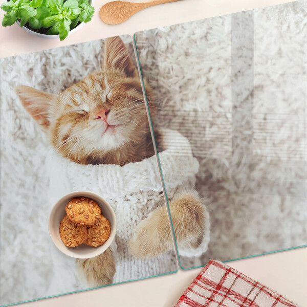 Tabla de cortar de cristal Lindo gatito con un suéter