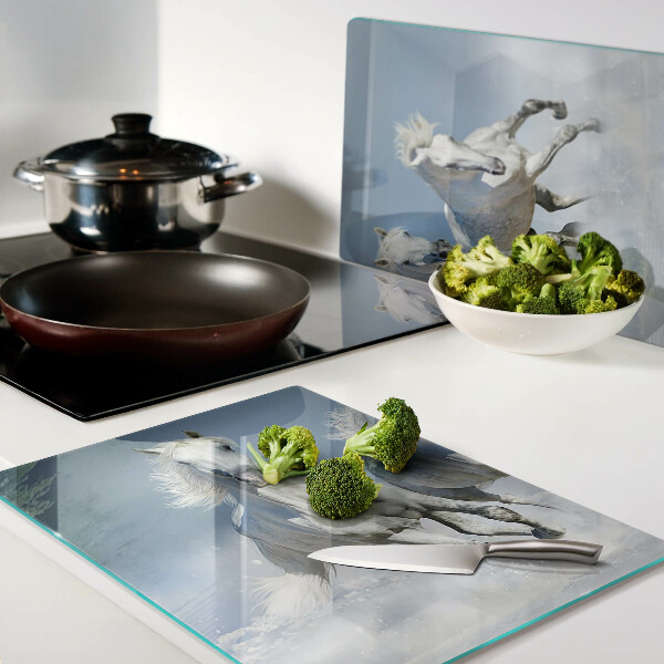 Szklana deska do krojenia Białe konie w galopie