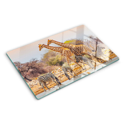 Tabla de cocina Cebra y jirafa en su hábitat natural