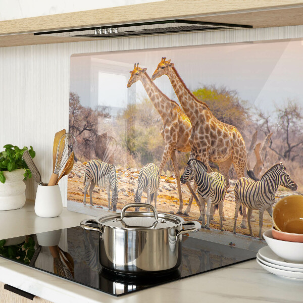 Szklana deska do krojenia Zebra i żyrafa w naturalnym środowisku