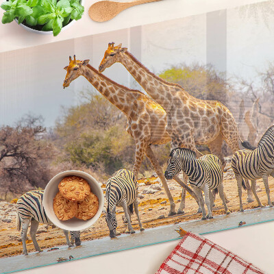 Tabla de cocina Cebra y jirafa en su hábitat natural