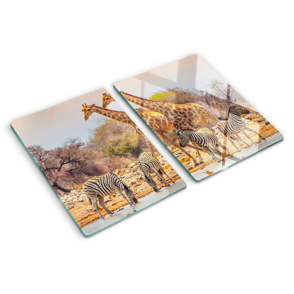 Szklana deska do krojenia Zebra i żyrafa w naturalnym środowisku
