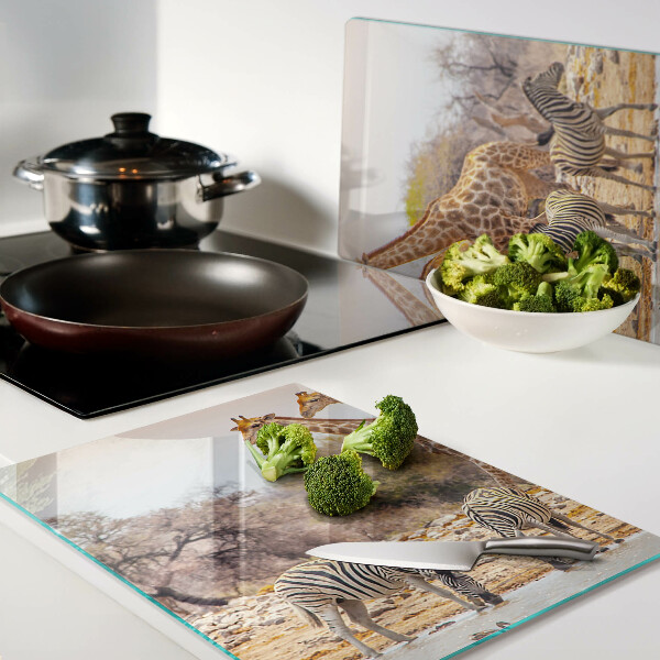 Tabla de cocina Cebra y jirafa en su hábitat natural