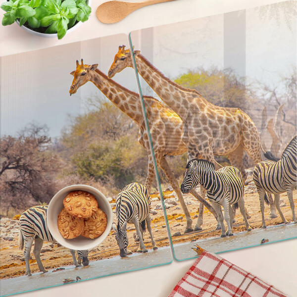 Tabla de cocina Cebra y jirafa en su hábitat natural