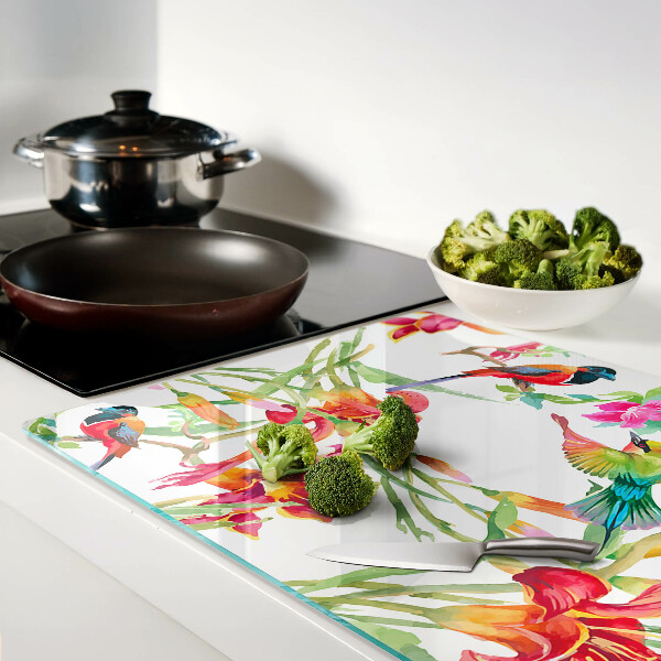 Deska kuchenna szklana Kwiaty i egzotyczne ptaki