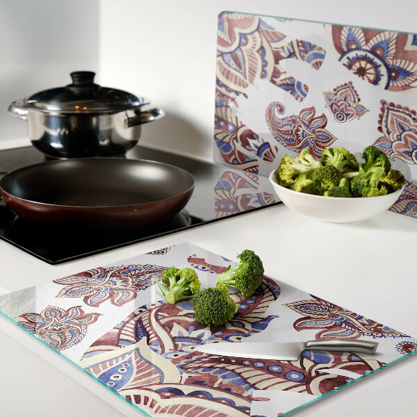 Tabla de cortar de cristal Motivo paisley con flores
