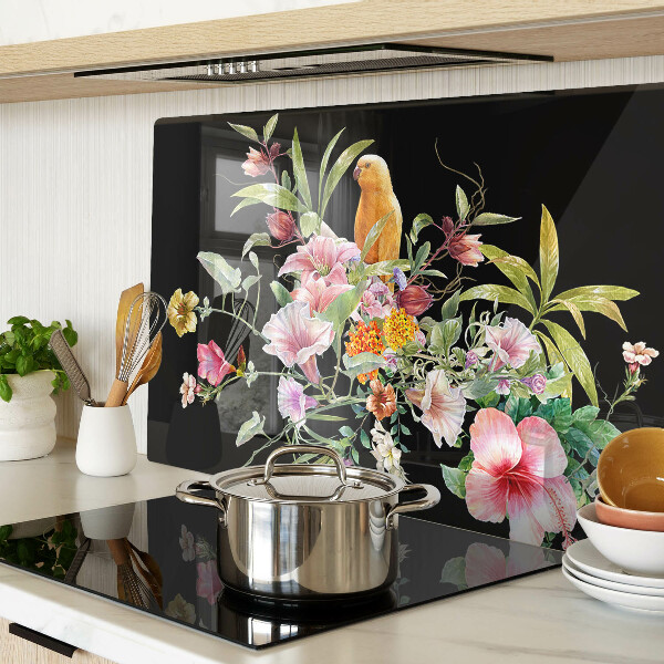 Deska kuchenna szklana Kwiaty i ptaki