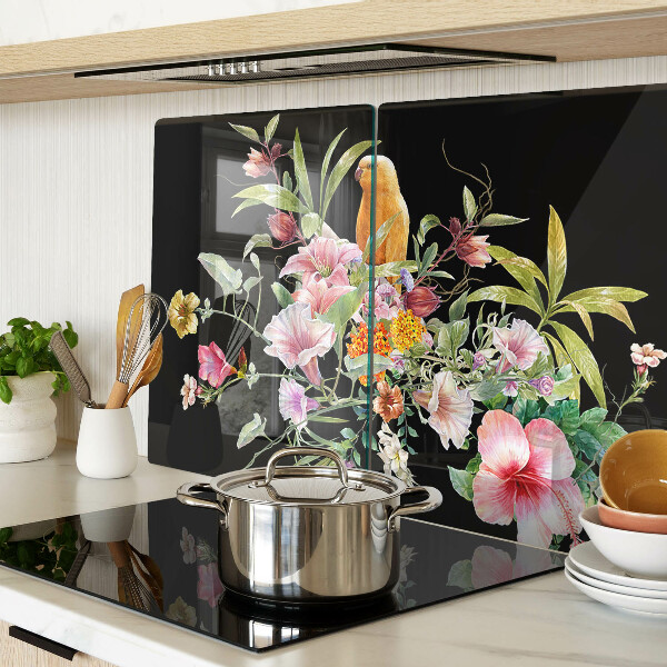Deska kuchenna szklana Kwiaty i ptaki
