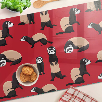 Szklana deska do krojenia Fretki na czerwonym tle