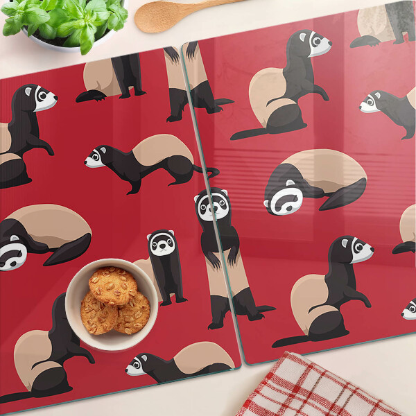 Szklana deska do krojenia Fretki na czerwonym tle