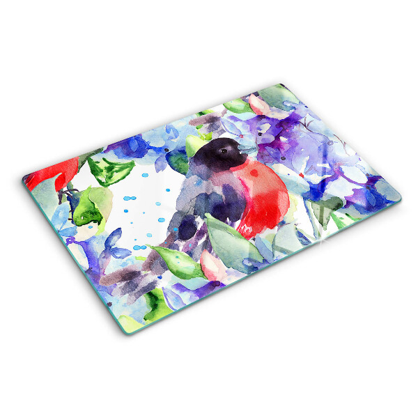 Tabla de cocina Un pájaro sobre un fondo de flores.
