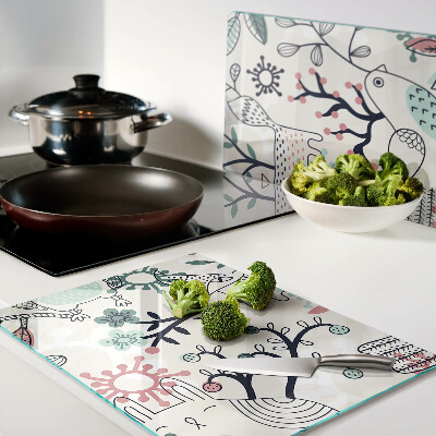 Tabla de cortar de cristal Motivo de fauna y flora forestal