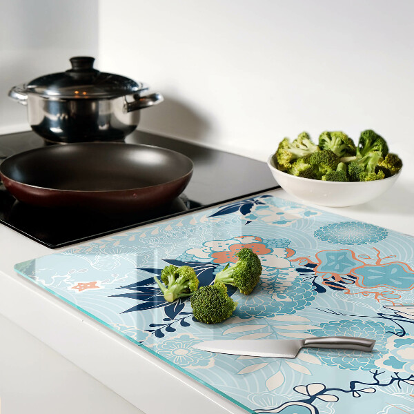 Tabla de cortar Flores y pájaros en estilo oriental.