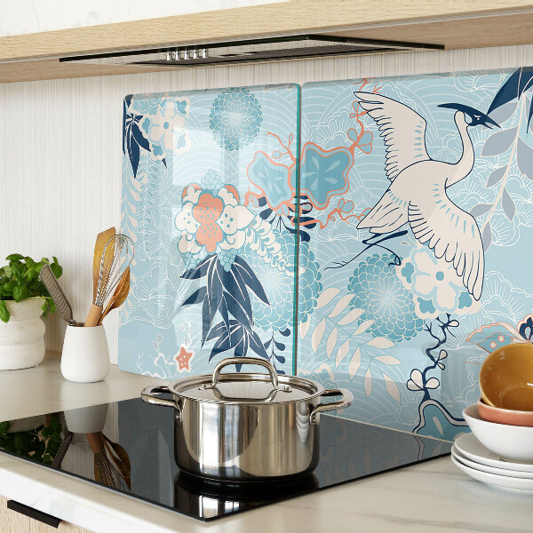 Deska kuchenna szklana Kwiaty i ptaki w stylu orientalnym