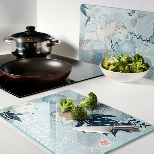 Deska kuchenna szklana Kwiaty i ptaki w stylu orientalnym