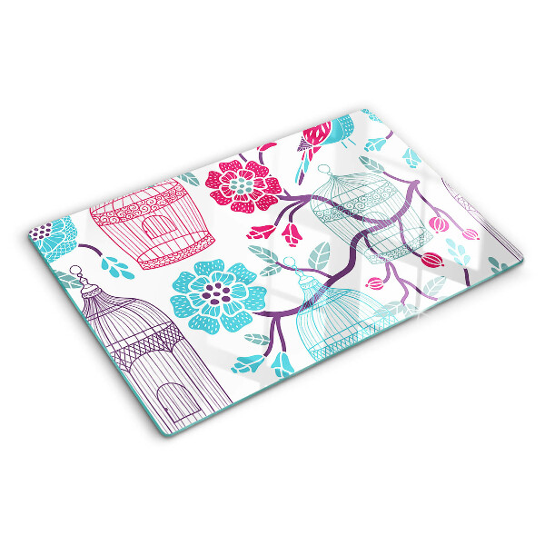 Tabla de cocina Jaulas para pájaros y flores