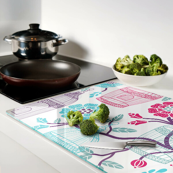 Tabla de cocina Jaulas para pájaros y flores