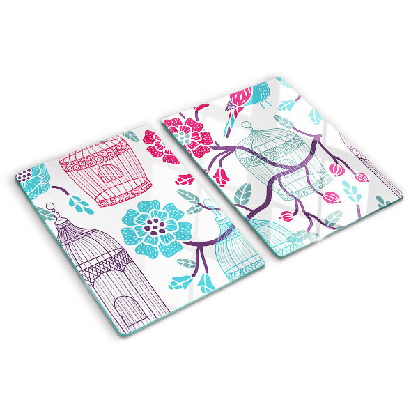 Tabla de cocina Jaulas para pájaros y flores