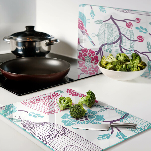 Tabla de cocina Jaulas para pájaros y flores