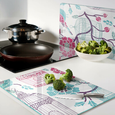 Tabla de cocina Jaulas para pájaros y flores